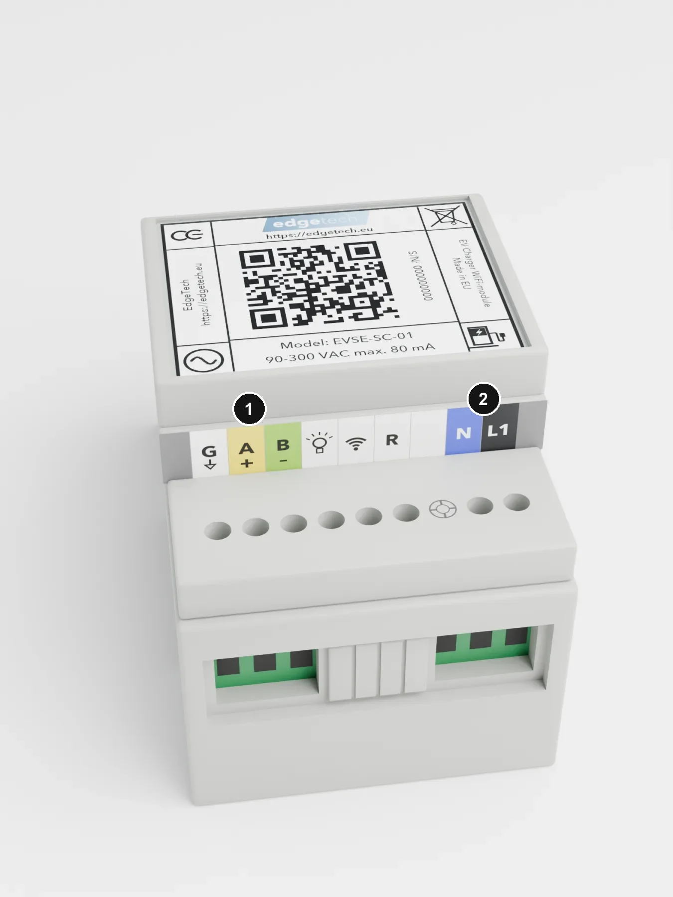Site controller EVSE-SC-01, terminal side with numbered terminals