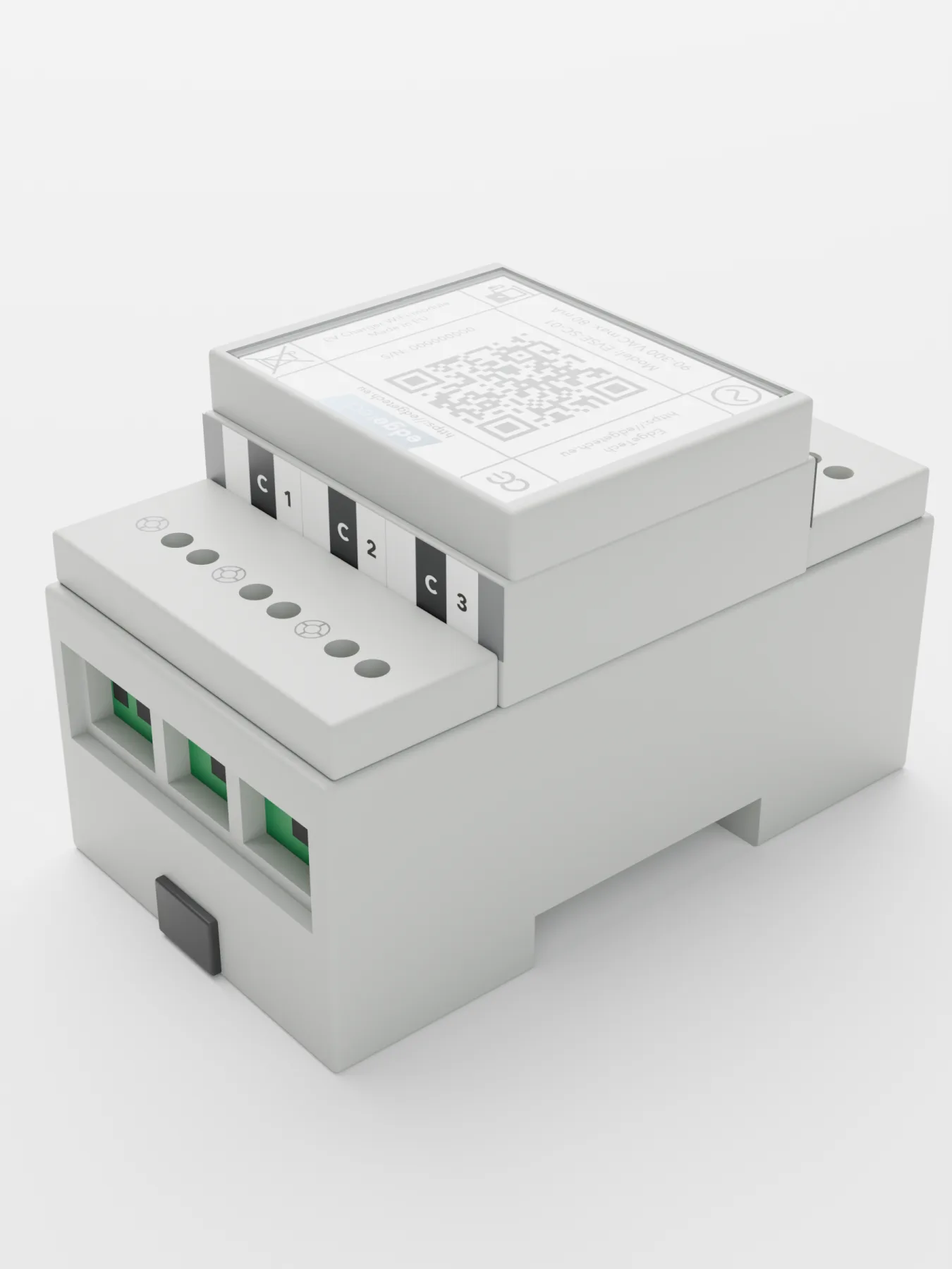 Site controller EVSE-SC-01: grey DIN-rail module with the CT clamp inputs